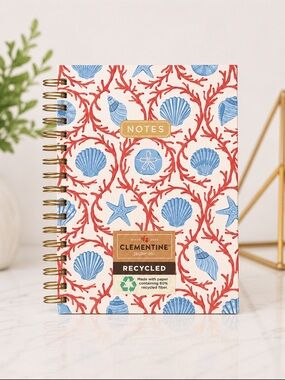 Clementine Notes Spiral Notebook -Blue Shells & Coral Pattern